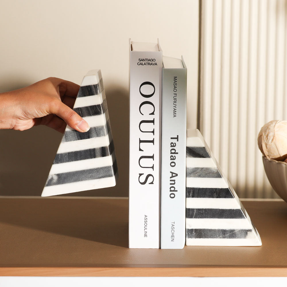 Vesta Marble Bookends, Set of 2 - Grey White