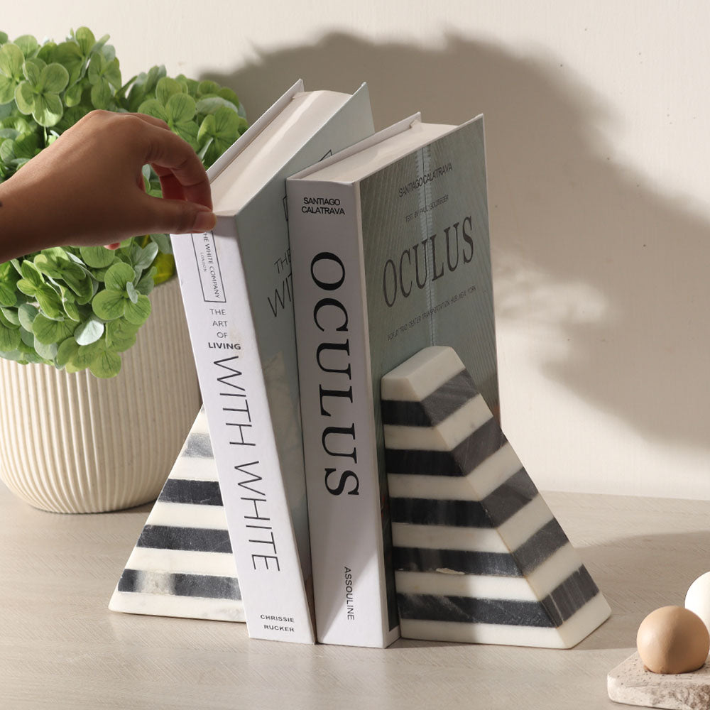 Vesta Marble Bookends, Set of 2 - Grey White