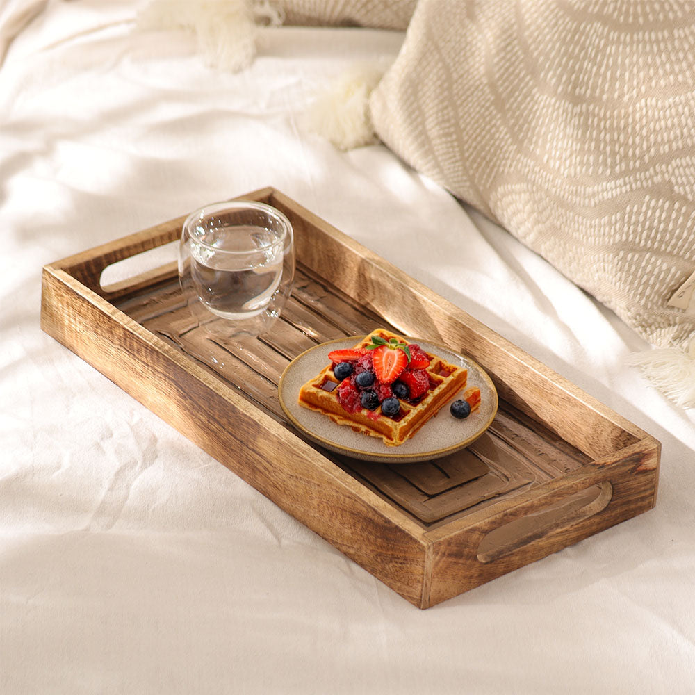 Vara Glass & Wood Serving Tray Medium - Natural Brown
