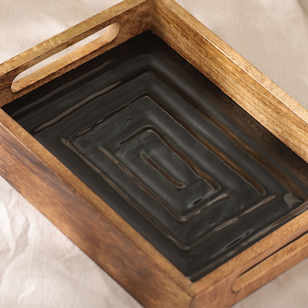 Vara Glass & Wood Serving Tray Small - Natural Black