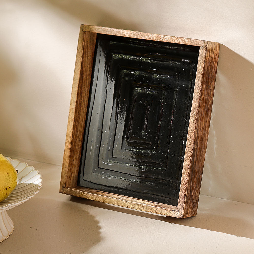 Vara Glass & Wood Serving Tray Small - Natural Black