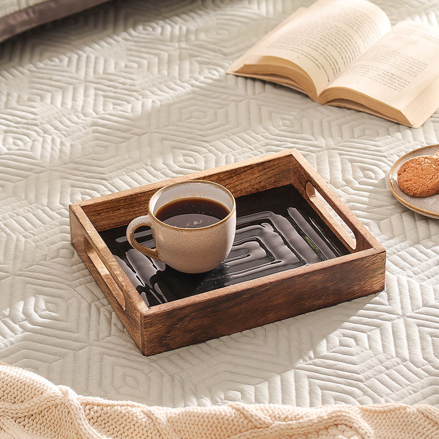 Vara Glass & Wood Serving Tray Small - Natural Black