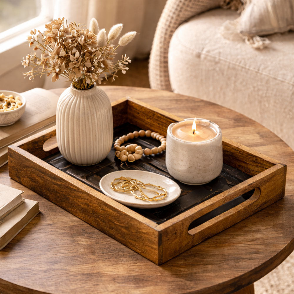 Vara Glass & Wood Serving Tray Small - Natural Black