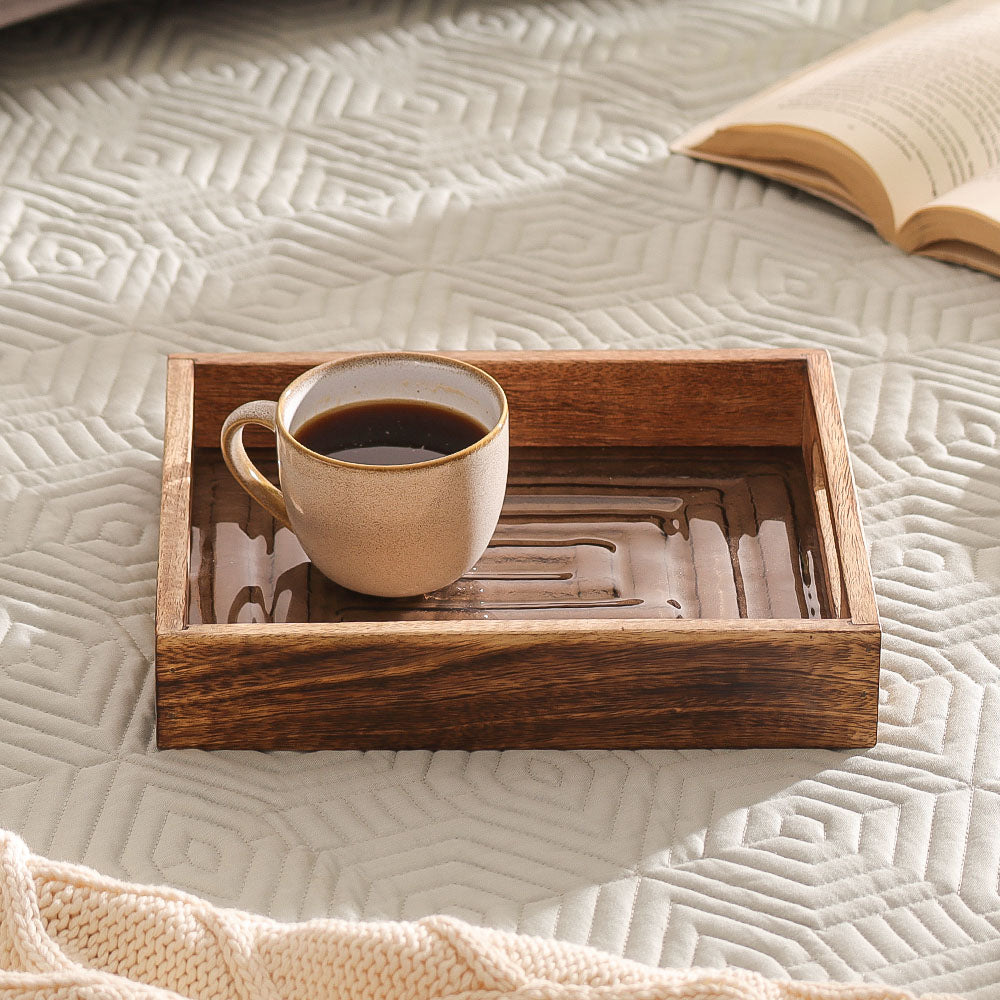 Vara Glass & Wood Serving Tray Small - Natural Brown