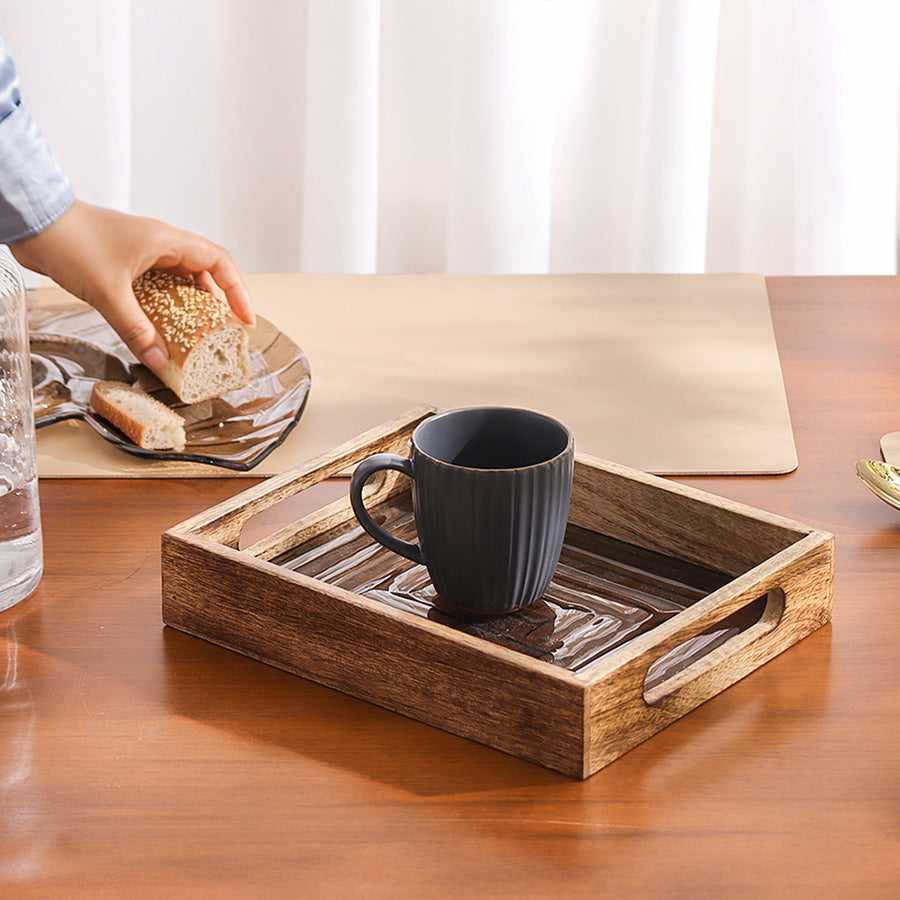 Vara Glass & Wood Serving Tray Small - Natural Brown