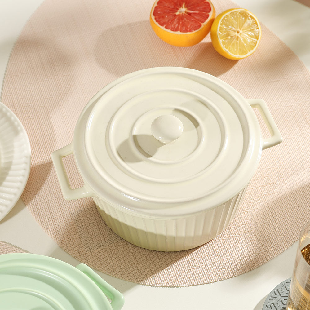 Vida Ceramic Fluted Serving Pot with Lid - Cream