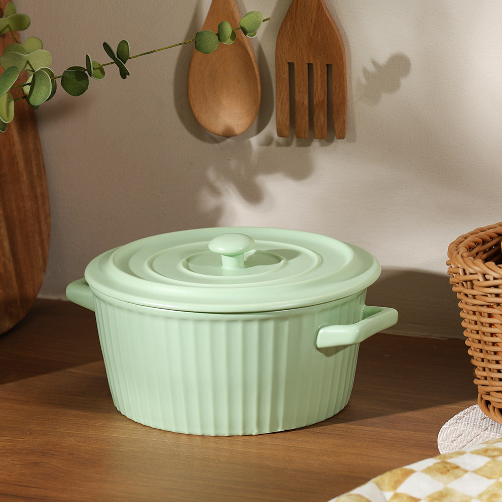 Vida Ceramic Fluted Serving Pot with Lid - Mint