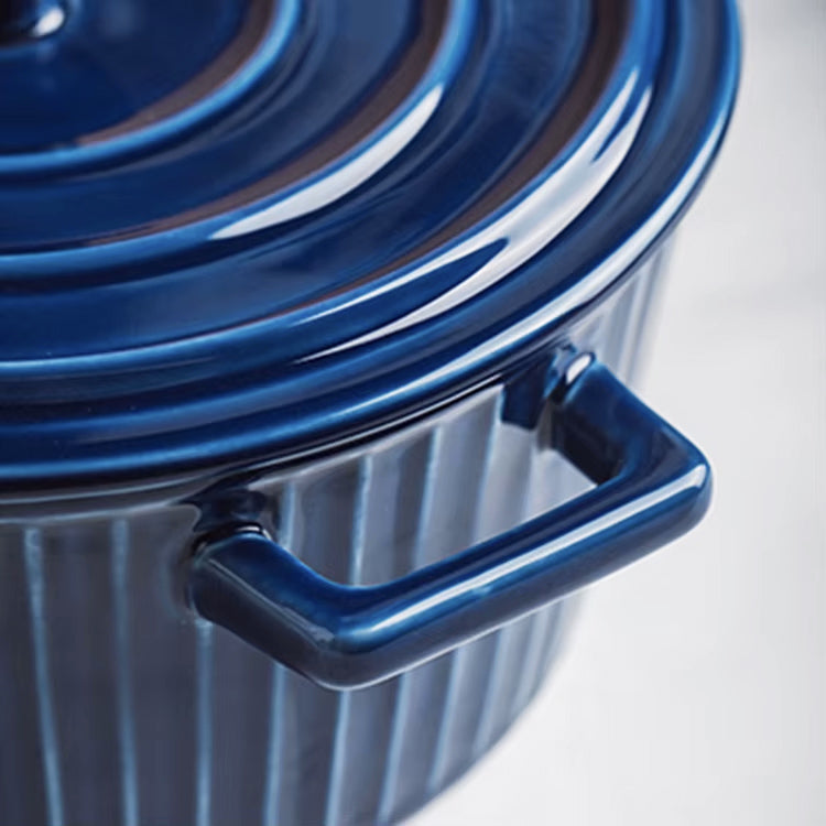 Vida Ceramic Fluted Serving Pot with Lid - Navy