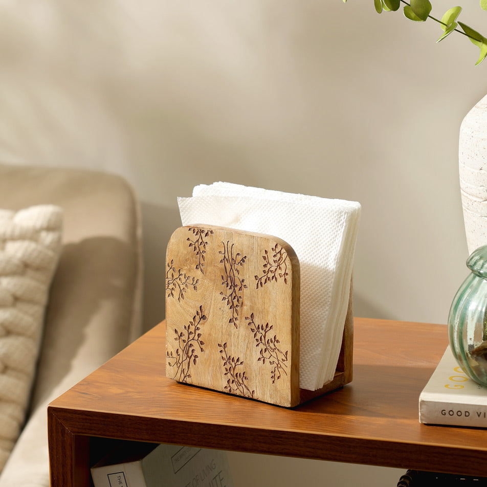 Vigne Mango Wood Napkin Holder - Natural Burn