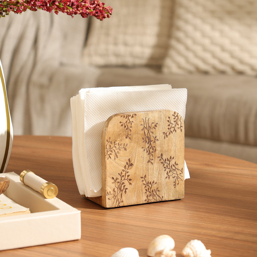 Vigne Mango Wood Napkin Holder - Natural Burn