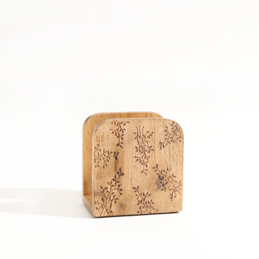 Vigne Mango Wood Napkin Holder - Natural Burn