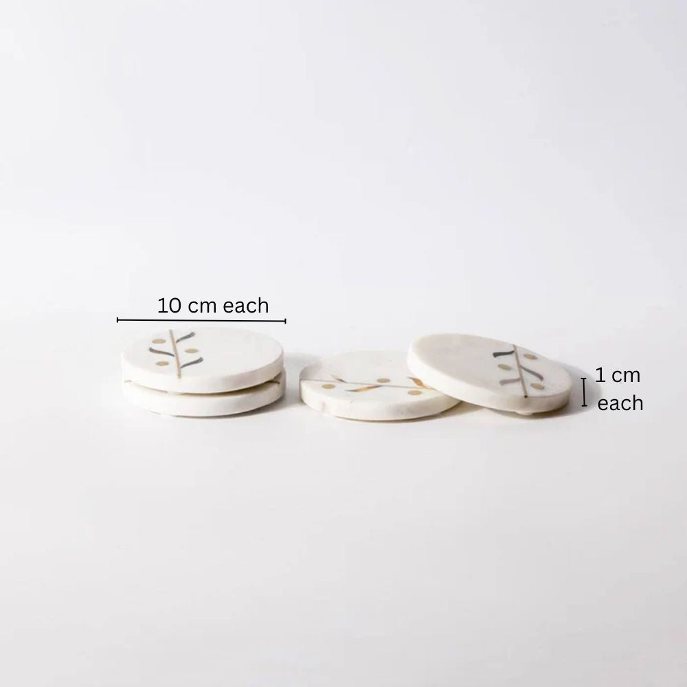 Vine Round Marble Coasters, Set of 4 - White & Gold