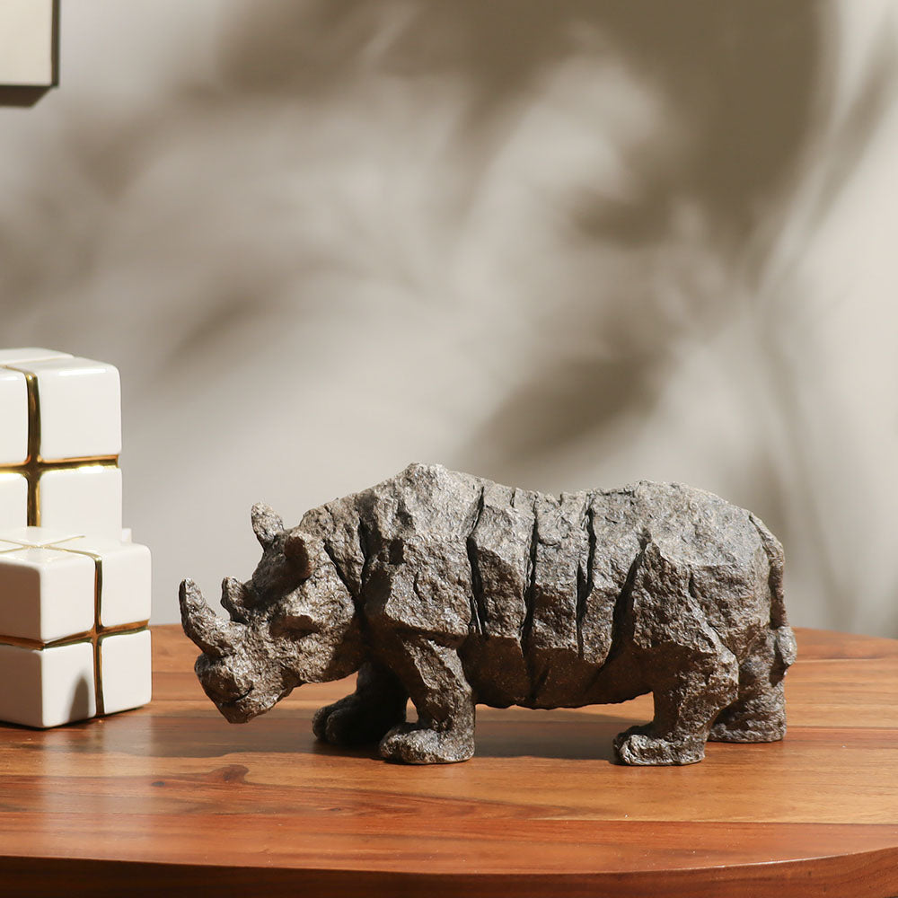 Vintage Rhinoceros Decorative Sculpture - Stone Grey