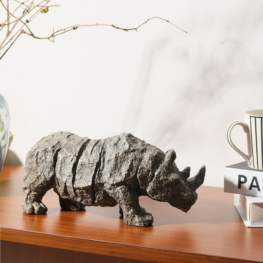 Vintage Rhinoceros Decorative Sculpture - Stone Grey