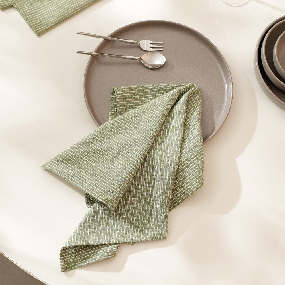 Viria Cotton Dinner Napkins Large, Set of 6 - Green White