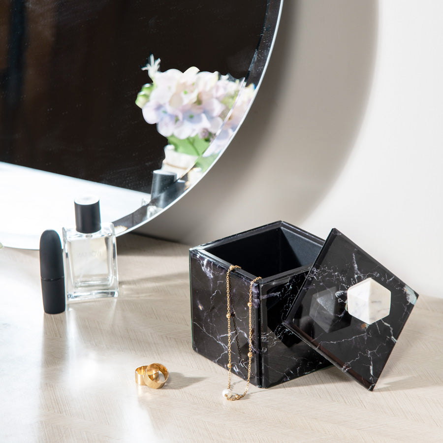 Vita Glass Storage Box Small - Black Marble