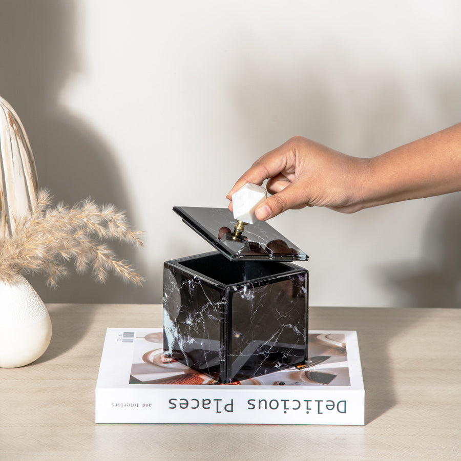 Vita Glass Storage Box Small - Black Marble