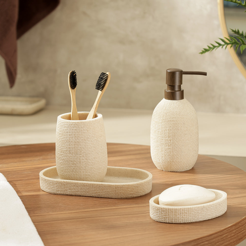 Waffle 4-piece Bathroom Set - Cream