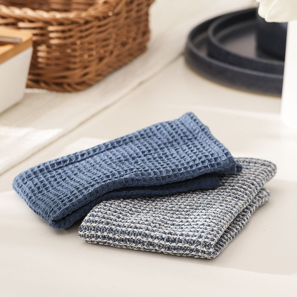 Waffle Kitchen Towels Small, Set of 2 - Blue Sky