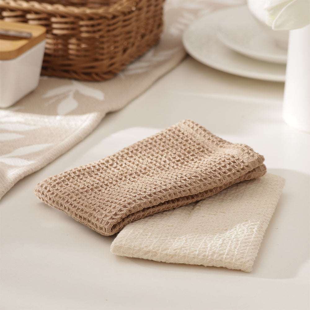 Waffle Kitchen Towels Small, Set of 2 - Ivory Tan