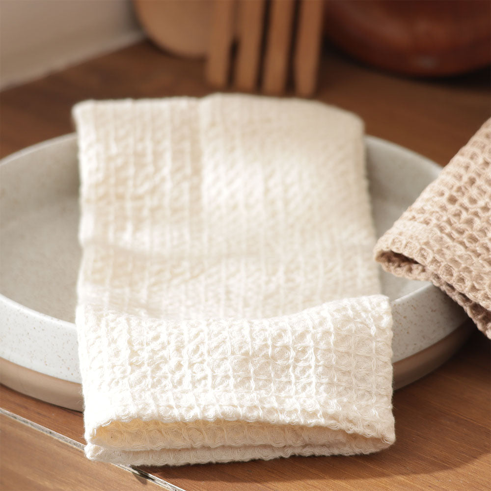 Waffle Kitchen Towels Small, Set of 2 - Ivory Tan