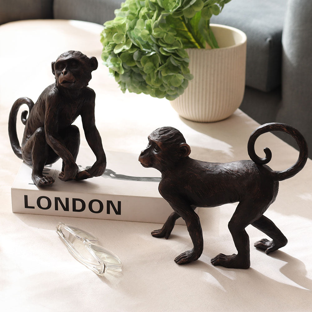 Walking Monkey Sculpture Medium - Black Brown