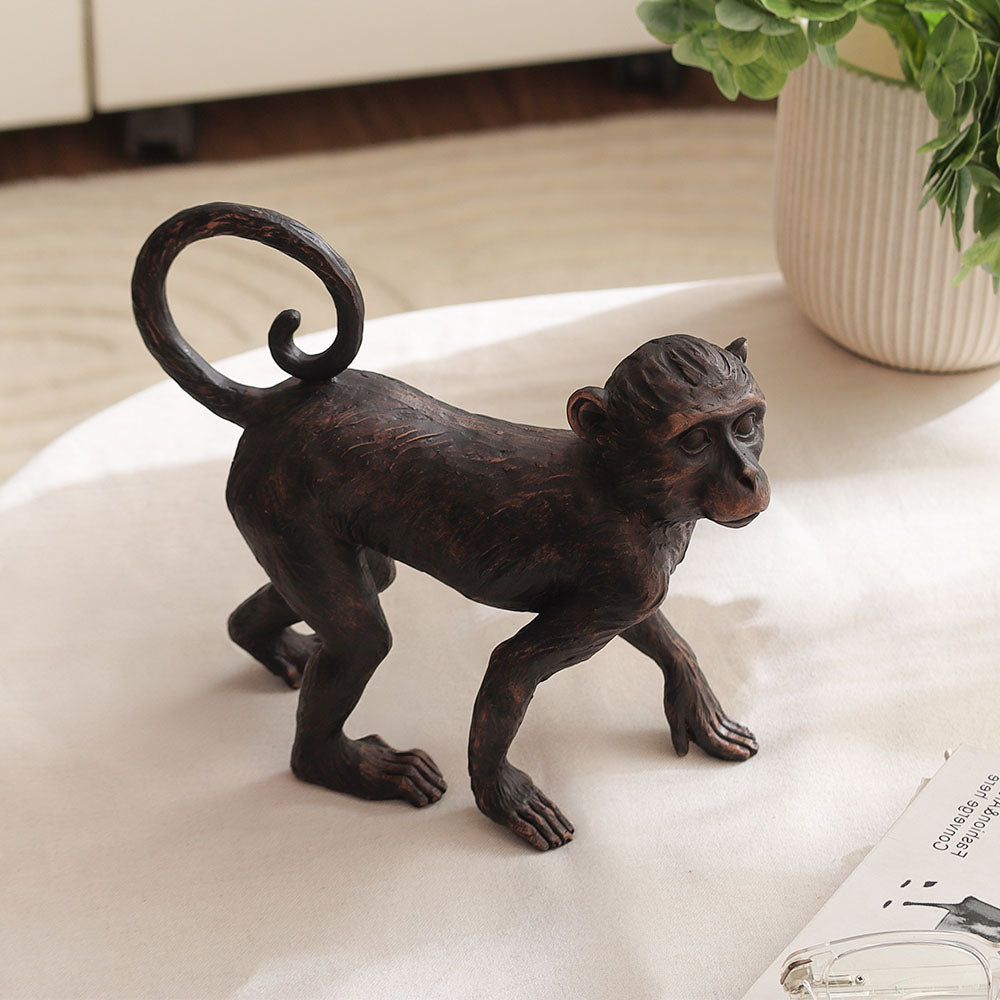 Walking Monkey Sculpture Medium - Black Brown
