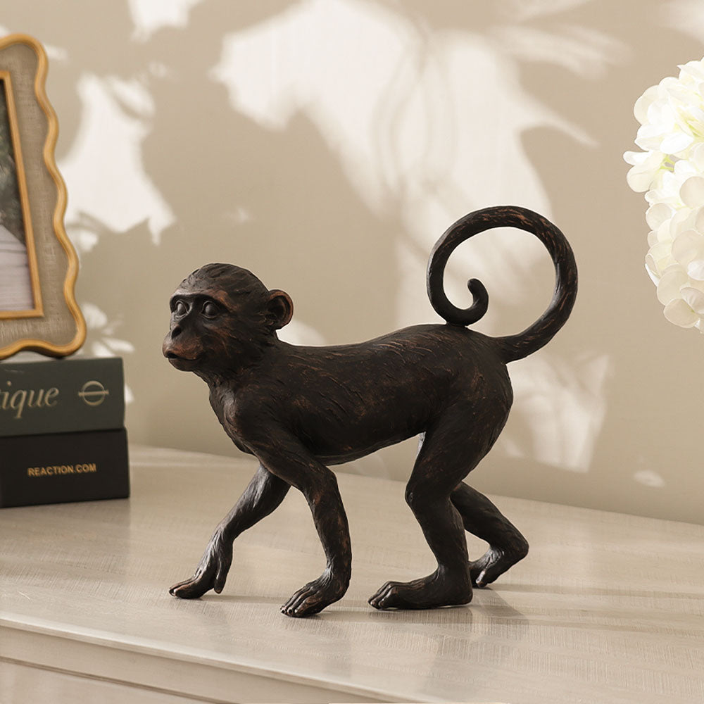 Walking Monkey Sculpture Medium - Black Brown