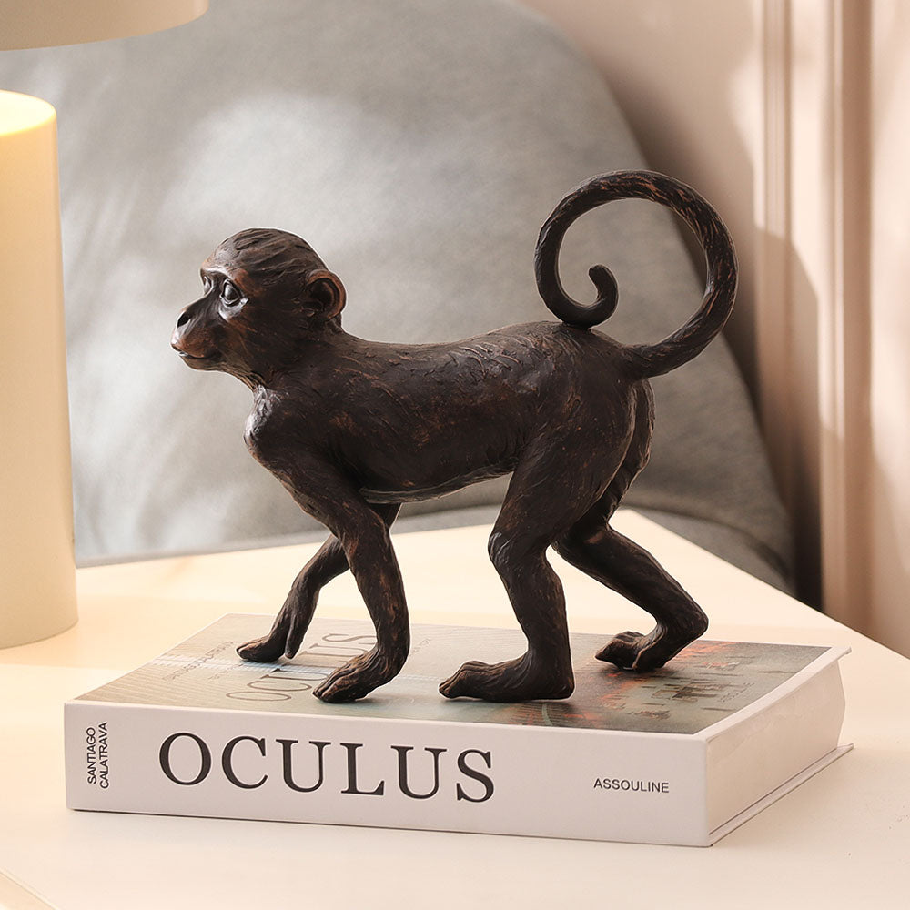 Walking Monkey Sculpture Medium - Black Brown