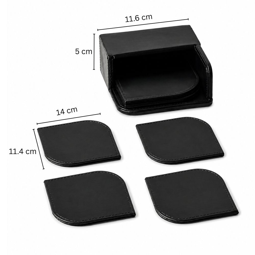 Wave Leather Coasters, Set of 6 - Black
