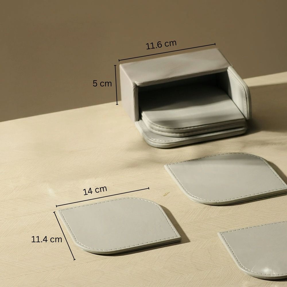 Wave Leather Coasters, Set of 6 - Grey