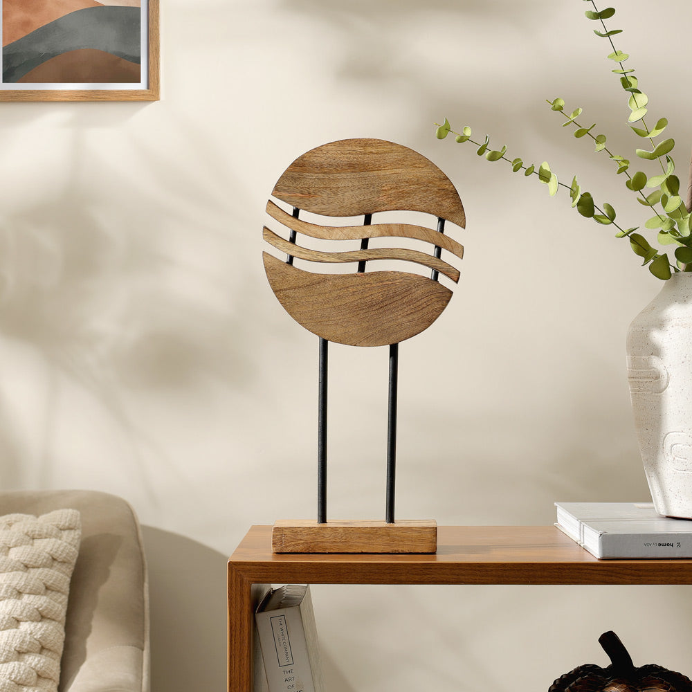 Waves Mango Wood Sculpture - Natural Black
