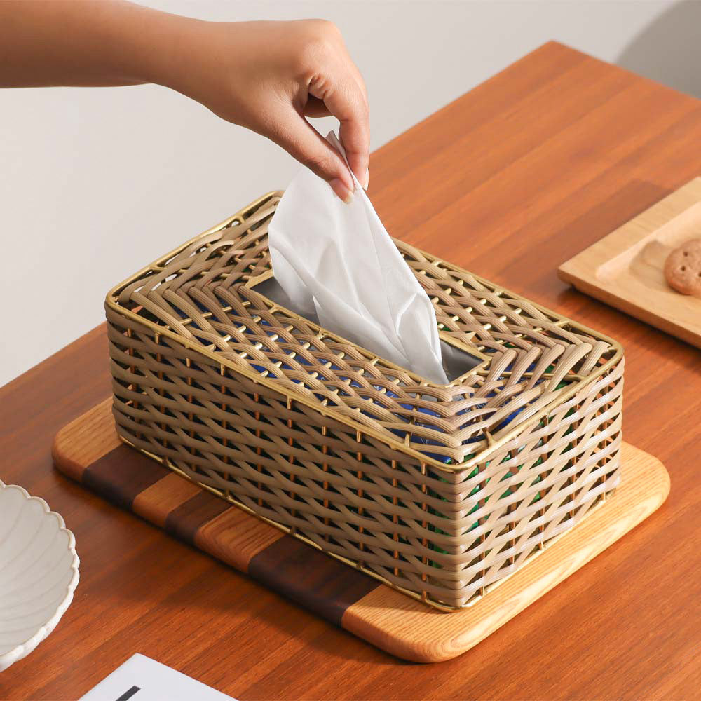 Weave Rectangular Tissue Box Cover - Natural Gold