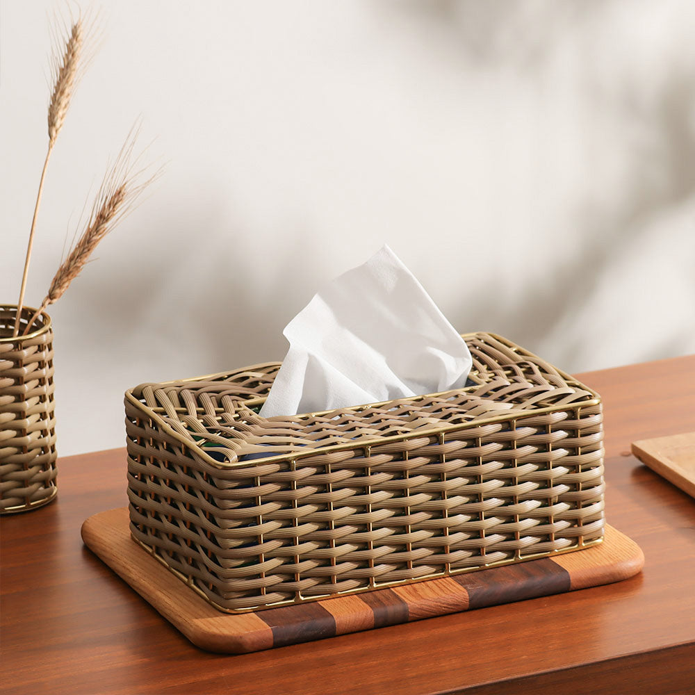 Weave Rectangular Tissue Box Cover - Natural Gold