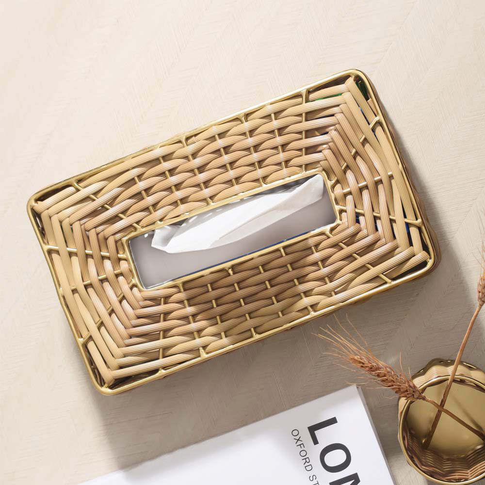 Weave Rectangular Tissue Box Cover - Natural Gold