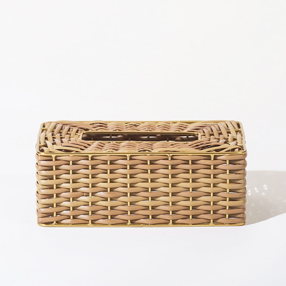 Weave Rectangular Tissue Box Cover - Natural Gold