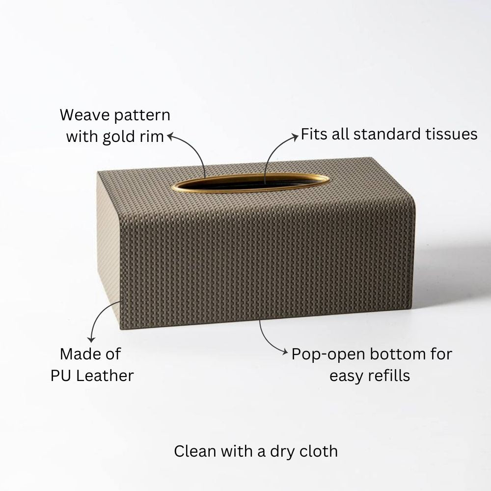 Weave Rectangular Tissue Box Holder - Dark Grey & Gold