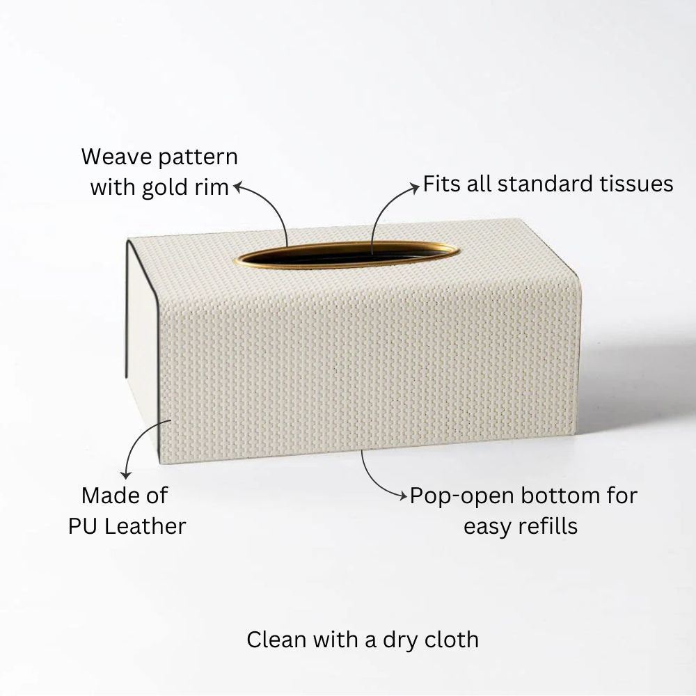 Weave Rectangular Tissue Box Holder - Ivory & Gold