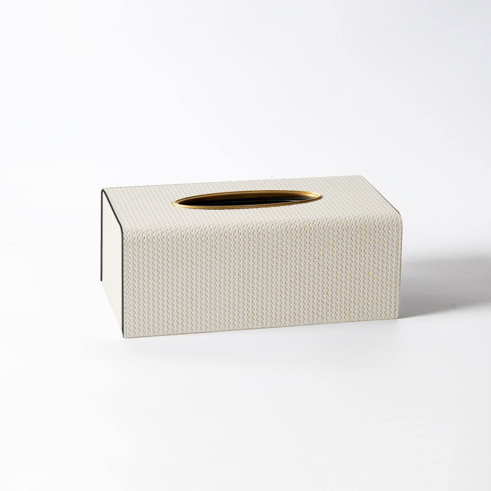 Weave Rectangular Tissue Box Holder - Ivory & Gold