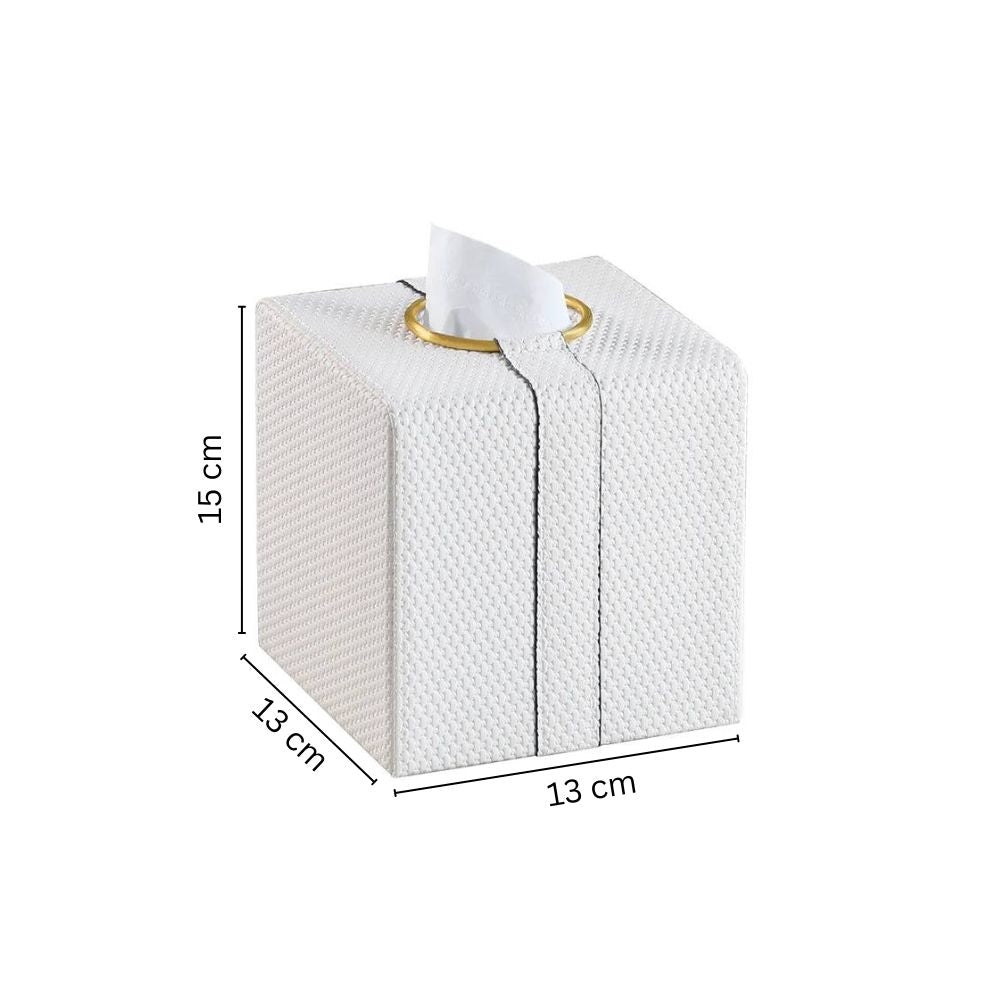 Weave Square Tissue Box Holder - White & Gold