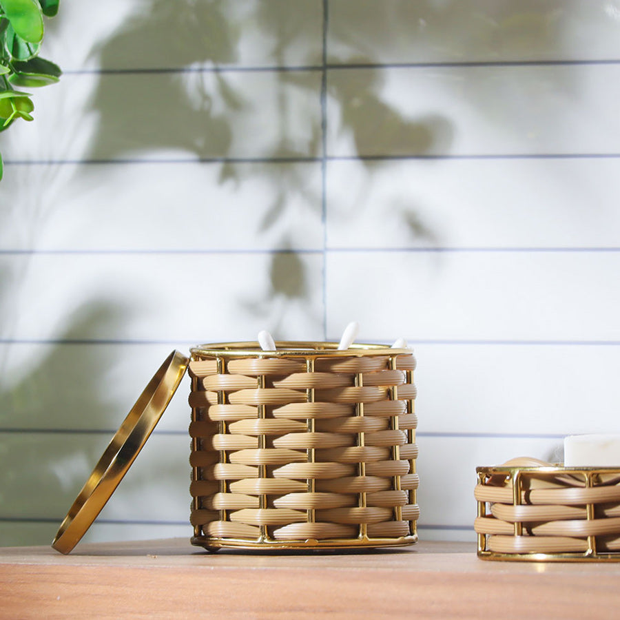 Weave Storage Jar With Lid - Sand Gold