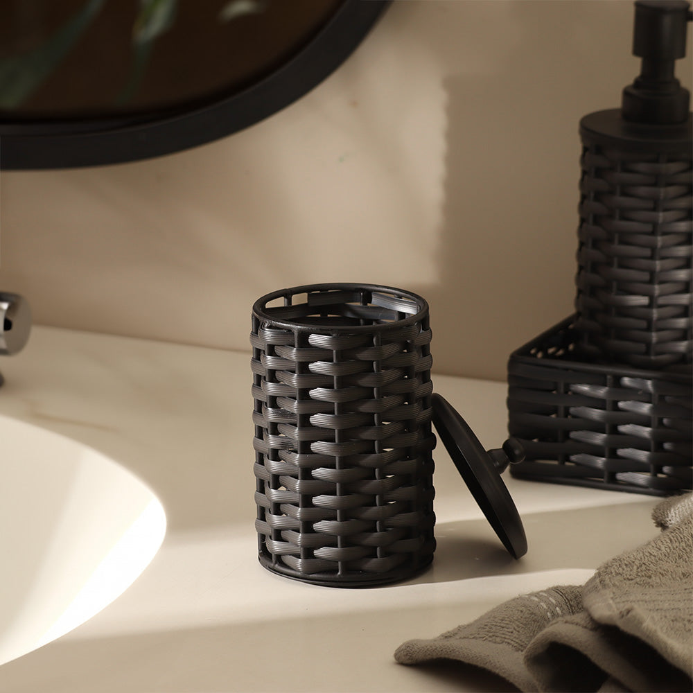 Weave Storage Jar with Lid - Charcoal Black