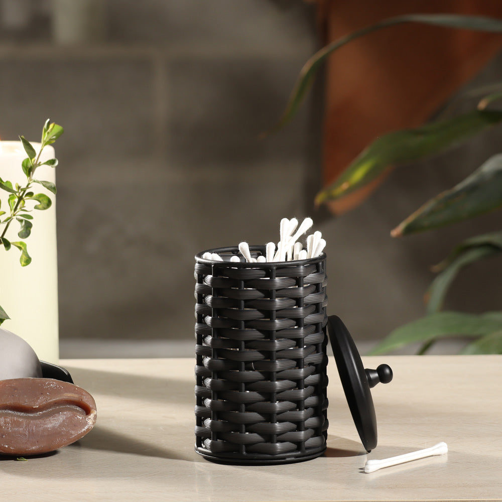 Weave Storage Jar with Lid - Charcoal Black
