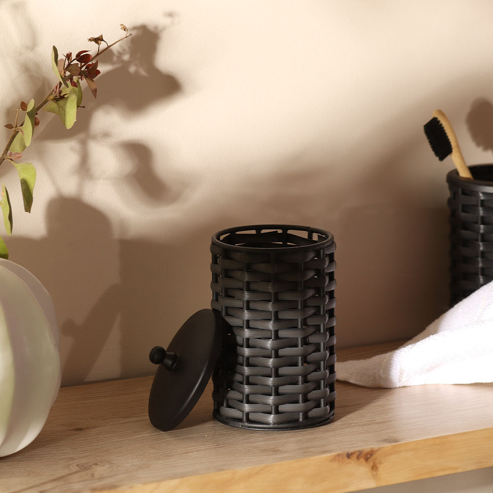 Weave Storage Jar with Lid - Charcoal Black