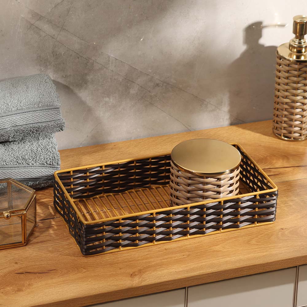 Weave Storage Tray Small - Brown Gold