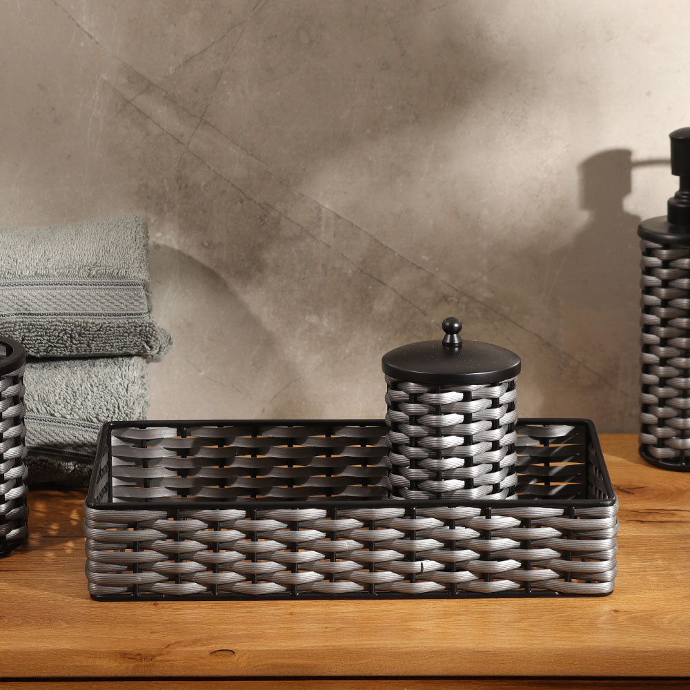 Weave Storage Tray Small - Grey Black