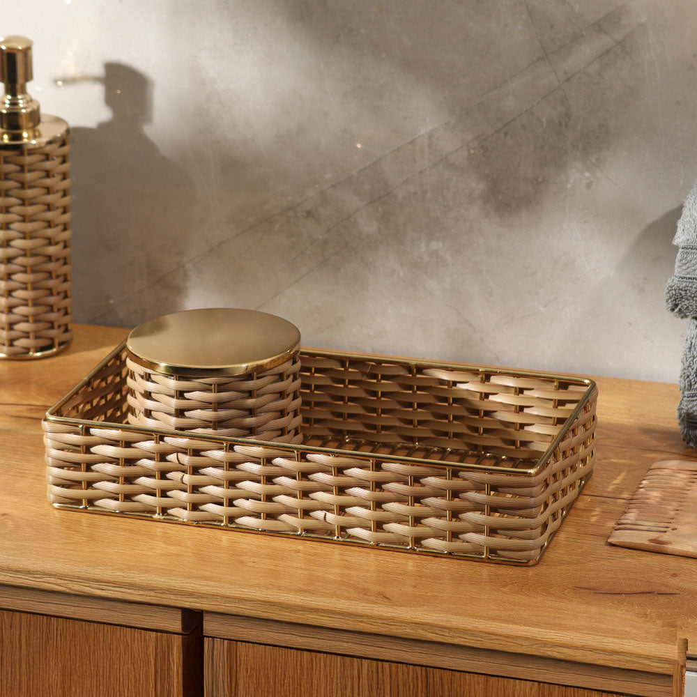 Weave Storage Tray Small - Sand Gold