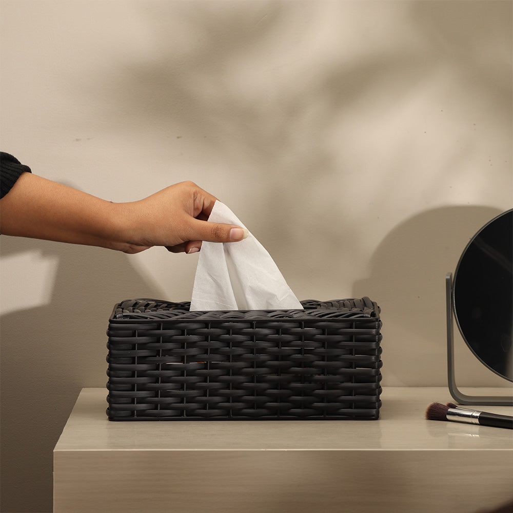 Weave Tissue Box Cover - Charcoal Black