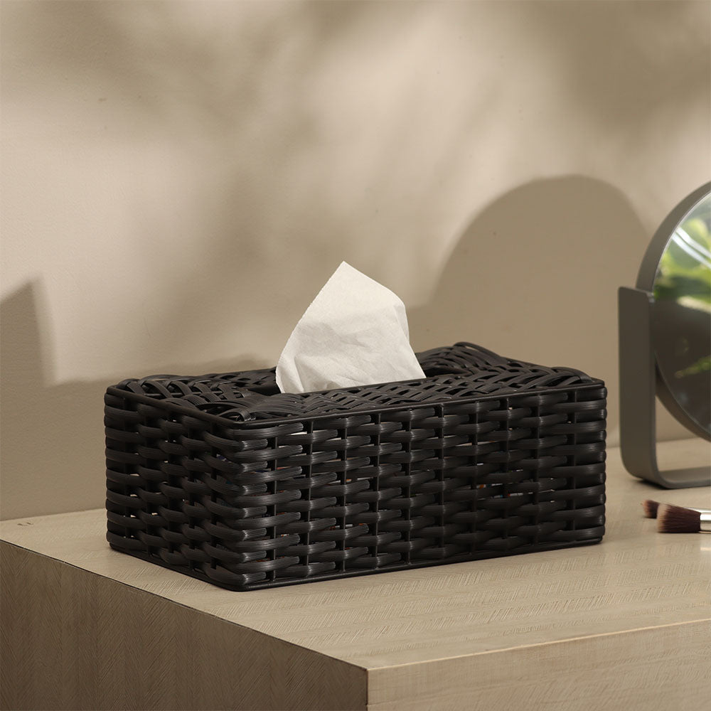 Weave Tissue Box Cover - Charcoal Black