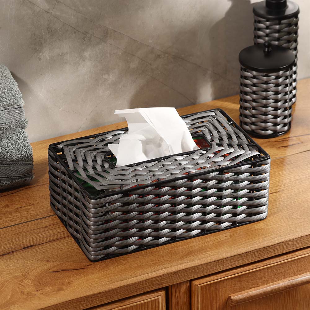 Weave Tissue Box Cover - Grey Black